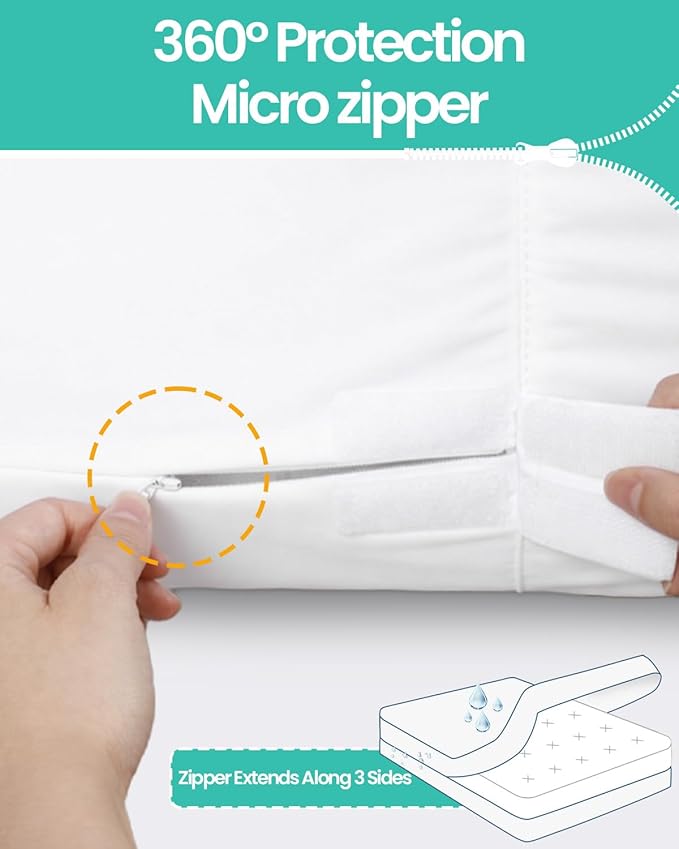 Split King Waterproof Mattress Cover(9 in. Deep) Protector Zippered Soft Breathable Healthy Encasement Great for Dorms Hotel,39"x80"x2