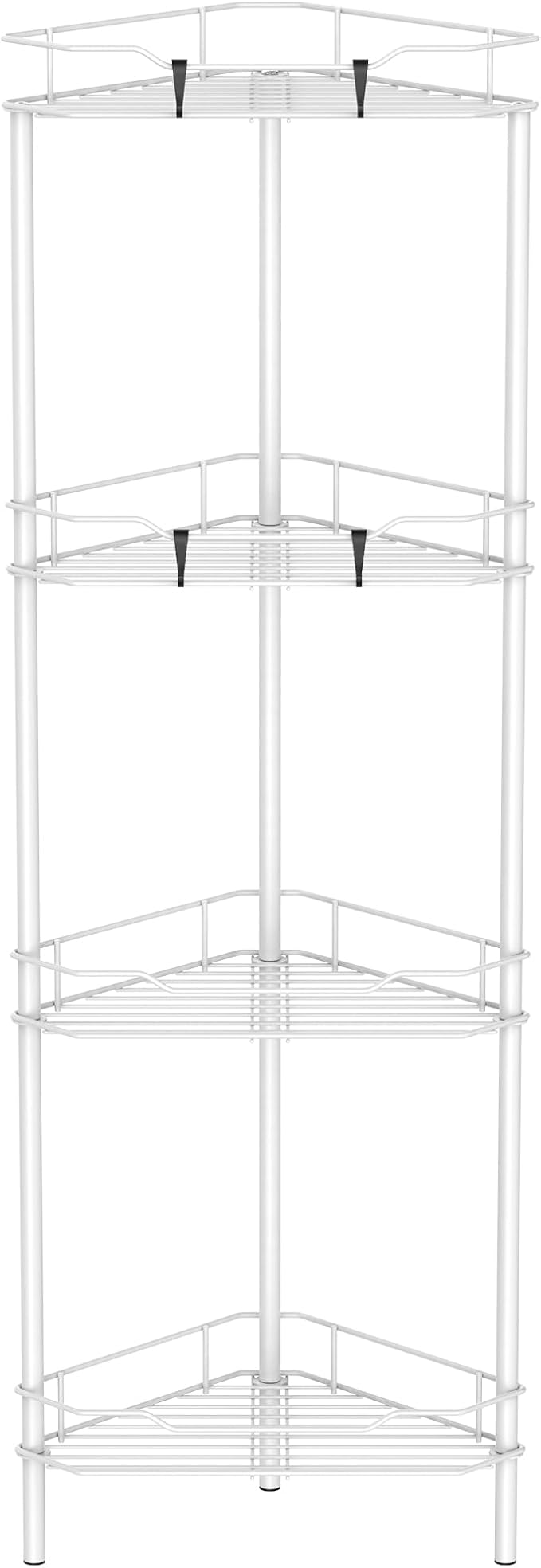 HuggieGems 4 Tier Floor Standing Corner Shower Caddy Organizer Shelf with Hooks, Bathroom Shelves Stand Rack, White by HuggieGems