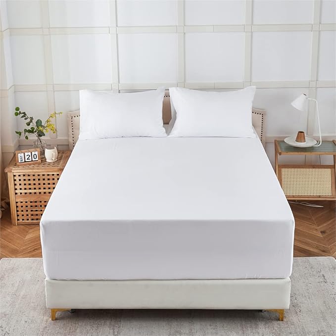 ILAVANDE Deep Pocket Queen Sheets Set 4 Piece, Hotel Luxury Super Soft 1800 Series Microfiber Queen Bed Sheets Set-Wrinkle Free & Breathable-18-21 Deep Pocket Sheets for Queen Size Bed,White