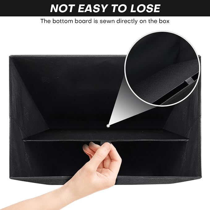 Bagnizer Large 42 Quarts Fabric Storage Bins with Lids [2-Pack] Linen Collapsible Foldable Storage Cubes, Closet Organizer Containers boxes with Handles for Home Office (16.7 x 12 x 12, Black) - Image 3