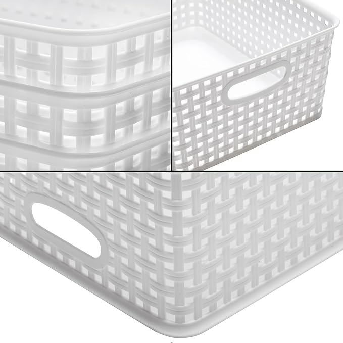 Eslite Plastic Storage Baskets for Organizing,11"X8.5"X4.7",Pack of 4 (White) - Image 2