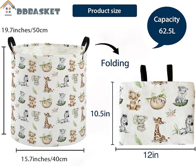 Kids Laundry Basket Animal Hamper for Nursery Animals Hamper Kids Storage Bin Room Decor for Home(Jungle animal) - Image 2