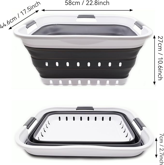 SAMMART 42L (11 gallon) Collapsible Plastic Laundry Basket - Foldable Pop Up Storage Container/Organizer - Space Saving Hamper/Basket (1, White/Dark Grey) - Image 3