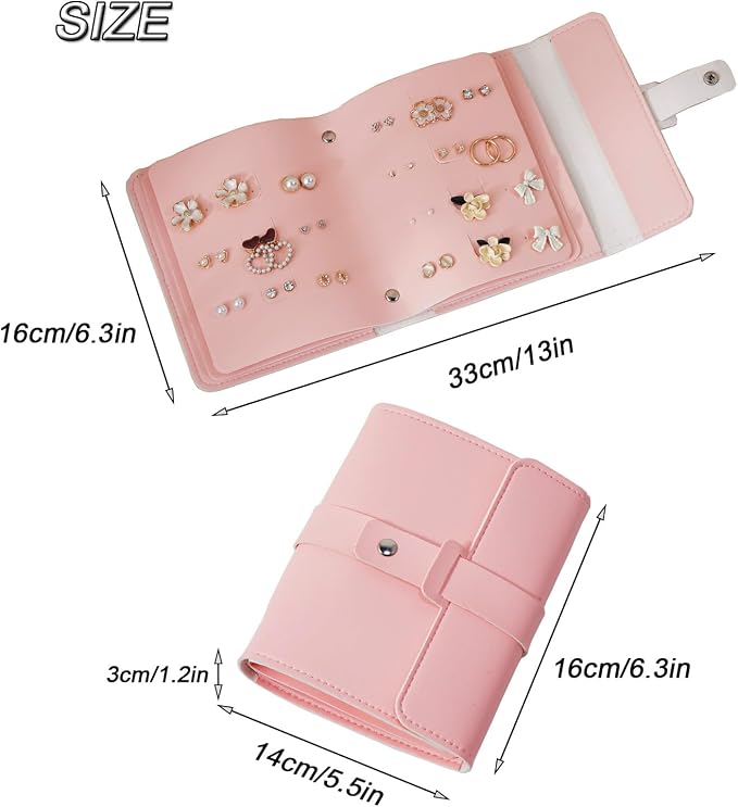 LAKE OF FIRE Earring Holder Organizer with Foldable Book Design Jewelry Book Organizer, Portable Pu Leather Travel Earring Case(Pink) - Image 2