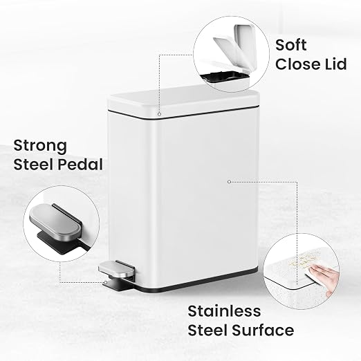 Cesun Bathroom Trash Can with Lid, 2.6 Gallon Small Bathroom Garbage Can Soft Close, Stainless Steel Waste Basket with Step Pedal for Bedroom, Laundry Room, Living Room, Home Office, Toilet, RV, White - Image 4