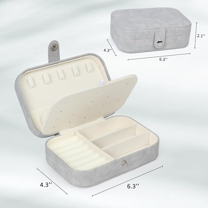 Hatori Travel Jewelry Box, PU Leather Small Jewelry Organizer for Women Girls, Portable Mini Travel Case Display Storage Holder Boxes for Stud Earrings, Rings, Necklaces, Bracelets (Grey) - Image 6