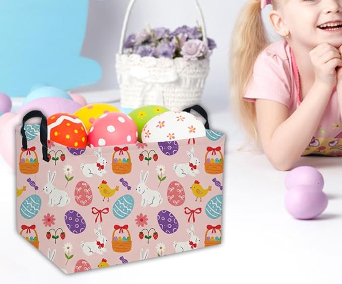Rectangular Easter Basket Kids Basket Rectangular Cute Storage Bin Organizer Box Room Decor for Home Decor.(Bowknot eggs) - Image 5