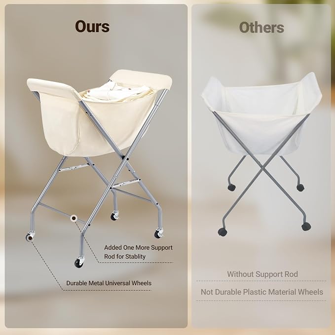 ELYKEN Laundry Cart with Wheels, 32”H Easy Rolling Laundry Hamper with Removable Liner Bag, Sturdy Metal Frame Clothes Basket with 4 Casters and 2 Brakes - Image 3