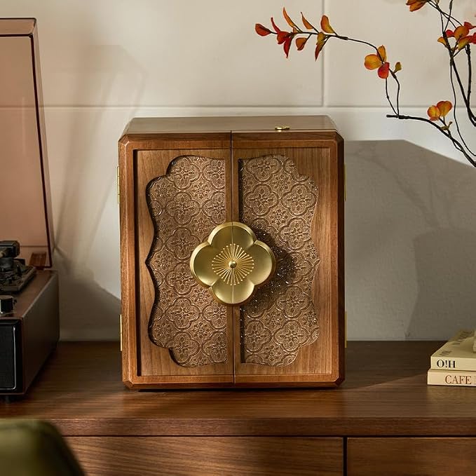 Lockable Walnut Jewelry Box with Key, 5-Layer Jewelry Organizer Storage Box for Necklaces, Rings, Earrings & Bracelets - Mothers Day Gifts for Mom - Image 7