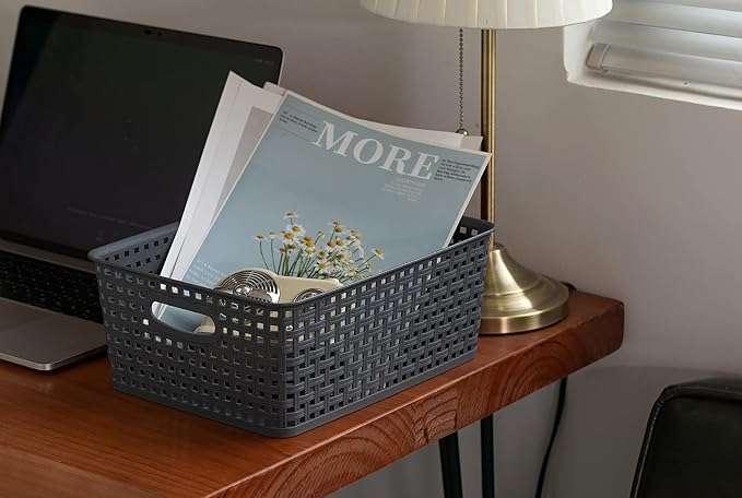 Eslite Plastic Storage Baskets for Organizing,11"X8.5"X4.7",Pack of 4 (Grey) - Image 7