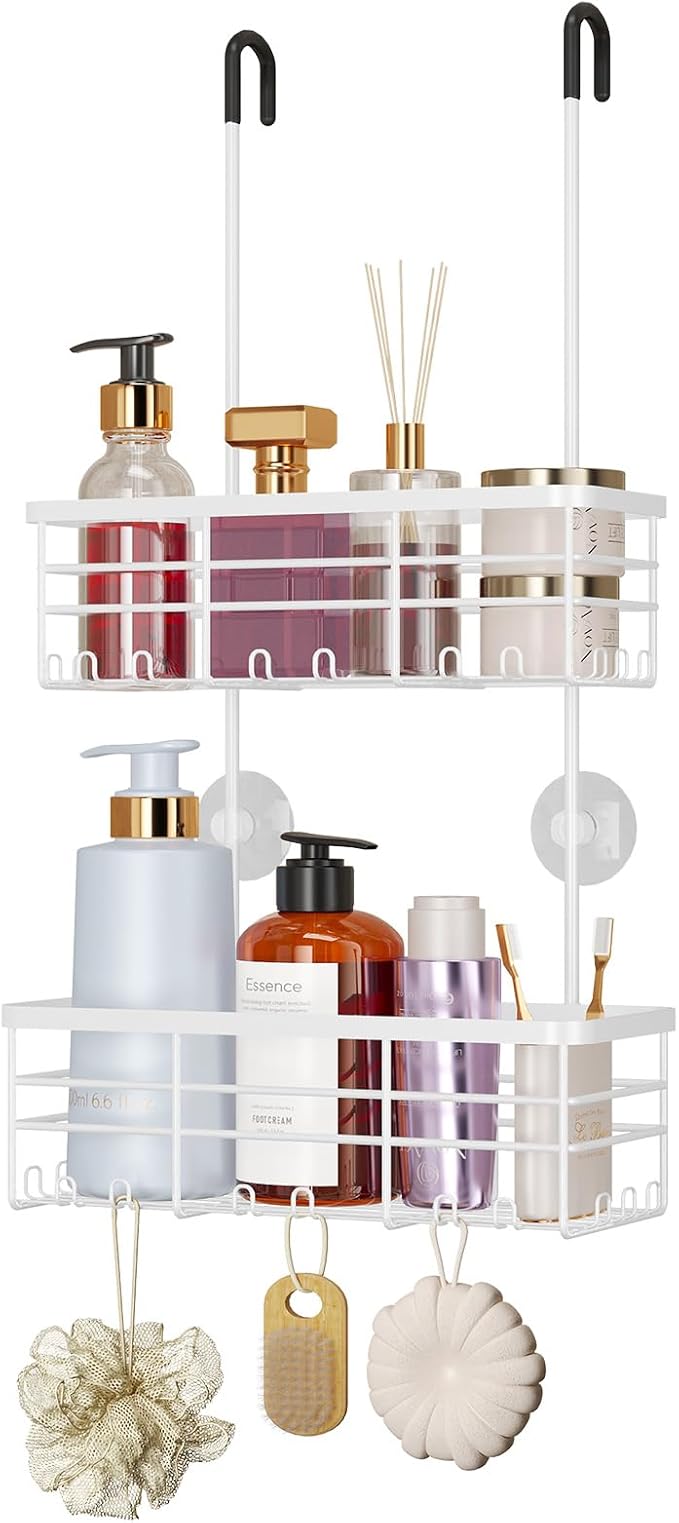HapiRm Hanging Shower Caddy Organizer - No Drilling Shower Organizer with Hooks, Rustproof & Waterproof 304 Stainless Steel Bathroom Shelves - White by HapiRm
