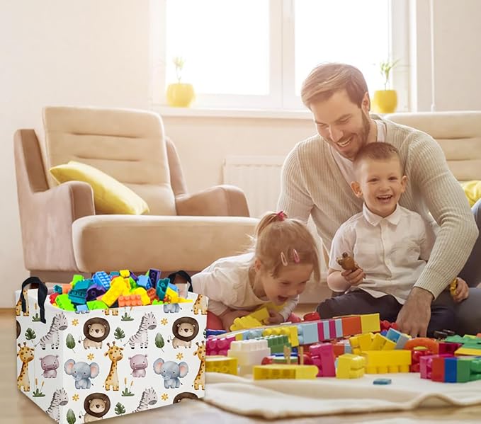 Rectangular Kids Basket Animals Storage Baskets Cute Basket Toy Storage Bin Zoo Room Decor for Home(Zoo) - Image 4