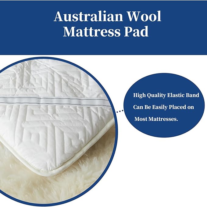 100% Wool Fleece Fitted Mattress Cover Pad with Elastic Bands,Breathable Lamb Wool Mattress,Thicken Pure Wool Bed Topper,Folding Lamb Velvet Mattress,for Twin/Full/Queen/King(Full, White)