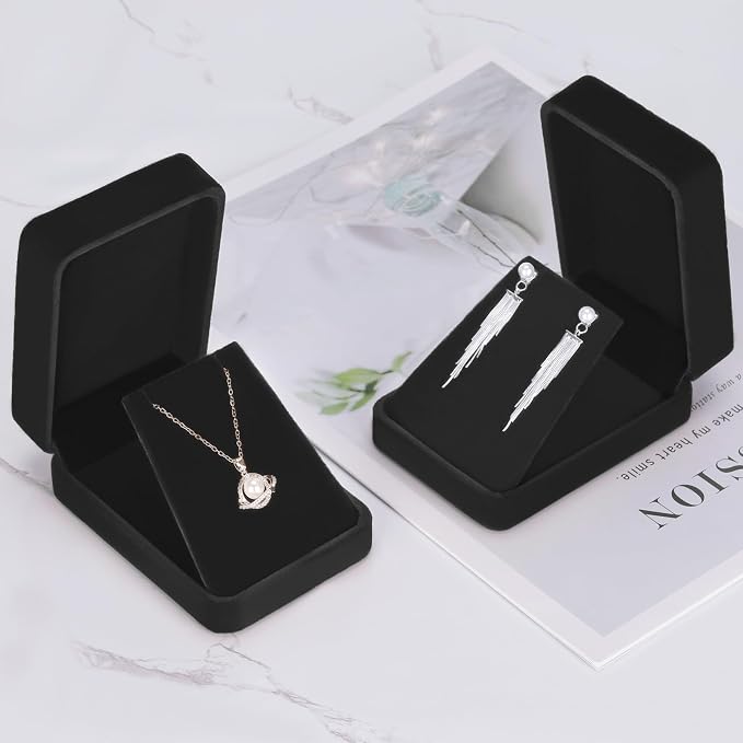 LETURE 2 Pieces Velvet Jewelry Gift Boxes for Necklace Pendant Earring Bracelet, Small Jewelry Storage Display Case for Christmas Wedding Engagement Birthday Anniversary (Black) - Image 4