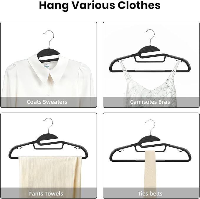Heavy Duty Plastic Hangers 50 Pack with Non-Slip Design,0.2 Inches Thick,360°Swivel Hook Space Saving Organizer for Bedroom Closet,Shirts,Pants,Strong Enough for Coat(Black- S Shaped) - Image 5