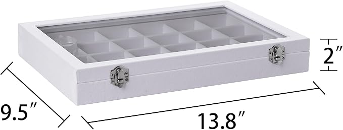 Frebeauty Velvet Jewelry Tray,24 Grid Jewelry Organizer with Clear Lid,Earring Holder Organizer with Clasp,Drawer Insert Rings Pendants Brooches,13.8 x 9.5 x 2 Inches,Gift for Women Girls(White) - Image 3