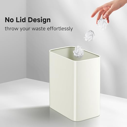 TIPGO Small Metal Trash Can, 2.1 Gallon Slim Trash Can for Bathroom, Wastebasket Garbage Bin for Bedroom, Office, Kitchen, Under Sink (Cream) - Image 4