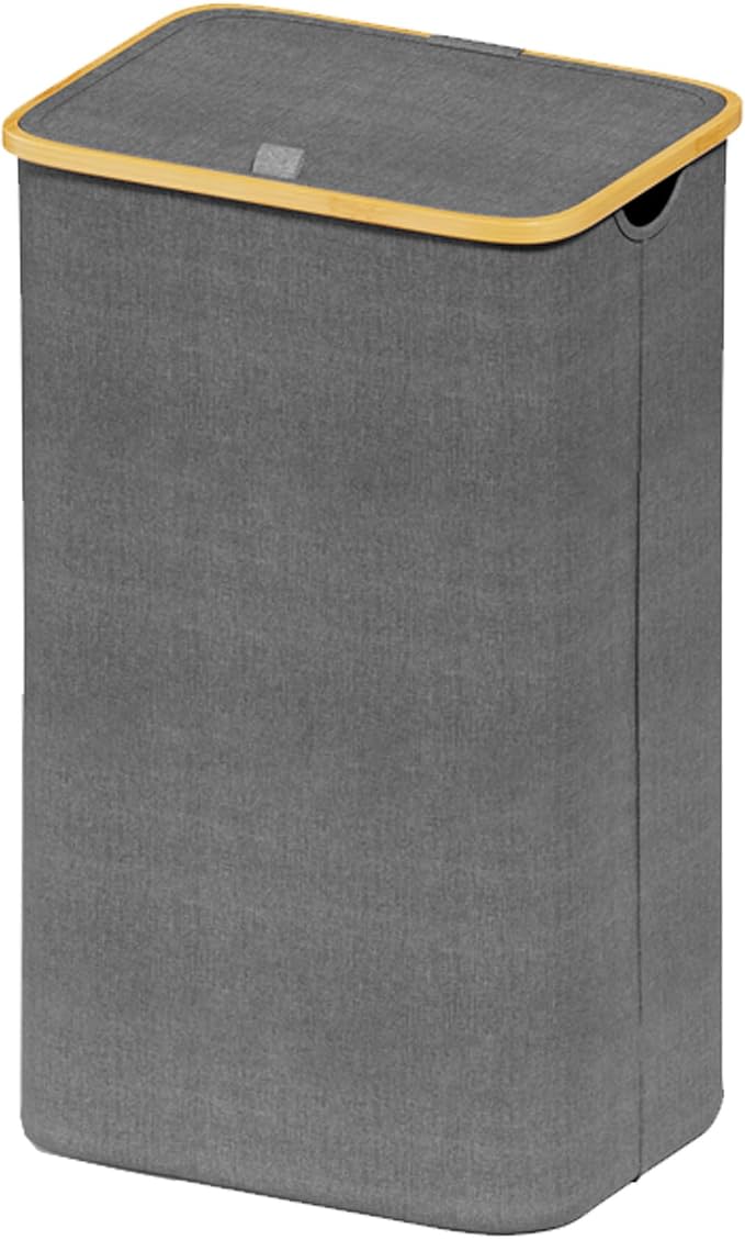 SUOCO Laundry Hamper with Lid, 29 Gal (110L) Clothes Basket with Bamboo Handles, Large Foldable Laundry Hamper for Bedroom, Bathroom, Dorm, Laundry Room - Grey by SUOCO