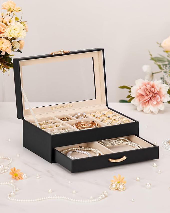 Enthralite Jewelry Box with 1 Drawers : Jewelry Display Organizer for Earrings Necklaces - Gift for Girls Women | Black - Image 7