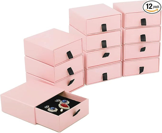 Nsmykhg Jewelry Gift Box Velvet-Lined,12 Pack Compact Drawer Style for Earrings & Rings, Necklace & Bracelet Organizer, 3.93x3.93x1.65 Inches, Stackable Elegant Jewelry Display & Storage Box (Pink) by Unknown