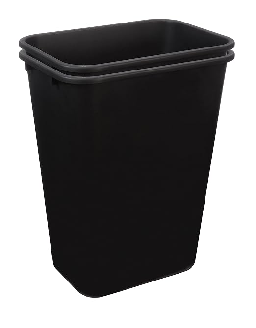 Amazon Basics Rectangular Plastic Office Wastebasket, Easy to Clean, 10 Gallon, Black, 2-Pack - Image 2