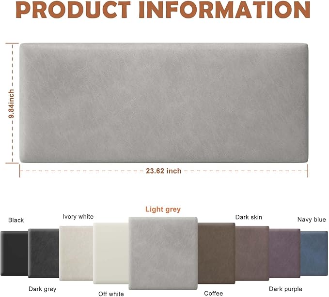 IFNOW Wall Mounted Upholstered Headboard King, 3D Peel and Stick Soundproof Panels, Reusable and Removable Padded Leather Bed Headboard, 12 Panels 9.84" x 23.62", Light Grey