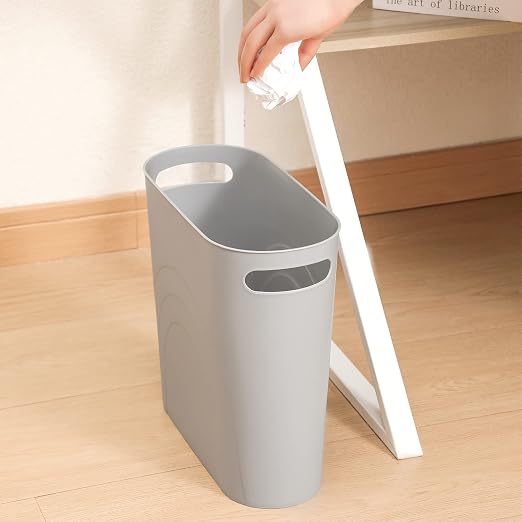 rejomiik Small Trash Can, 3.5 Gallon Slim Garbage Can Plastic Waste Basket with Handles Container Bin for Narrow Spaces Bathroom, Bedroom, Kitchen, Office at Home, Grey - Image 8