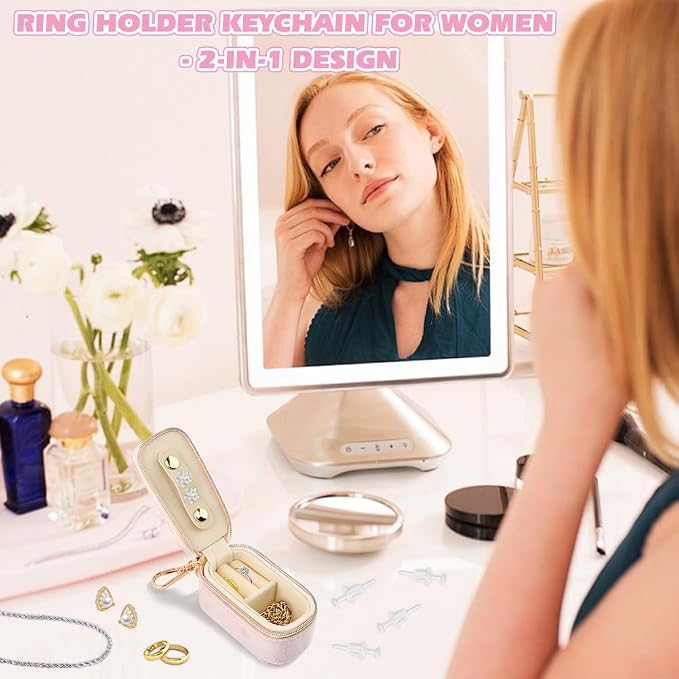 Velvet Mini Travel Jewelry Case, 2 in 1 Ring Holder Keychain + 50 Plastic Earrings, Portable Small Jewelry Organizer for Women, Travel/Gym/Wedding/Bridesmaid Gift - Image 7