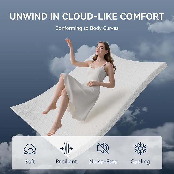 ELEMUSE 2 Inch Gel Memory Foam Mattress Topper Full - Cooling Ice Silk Removable & Washable Cover, Mattress Topper for Back Pain Relief, Adjustable Strap & Non-Slip, CertiPUR-US Certified
