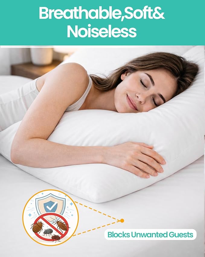 Split King Waterproof Mattress Cover(9 in. Deep) Protector Zippered Soft Breathable Healthy Encasement Great for Dorms Hotel,39"x80"x2
