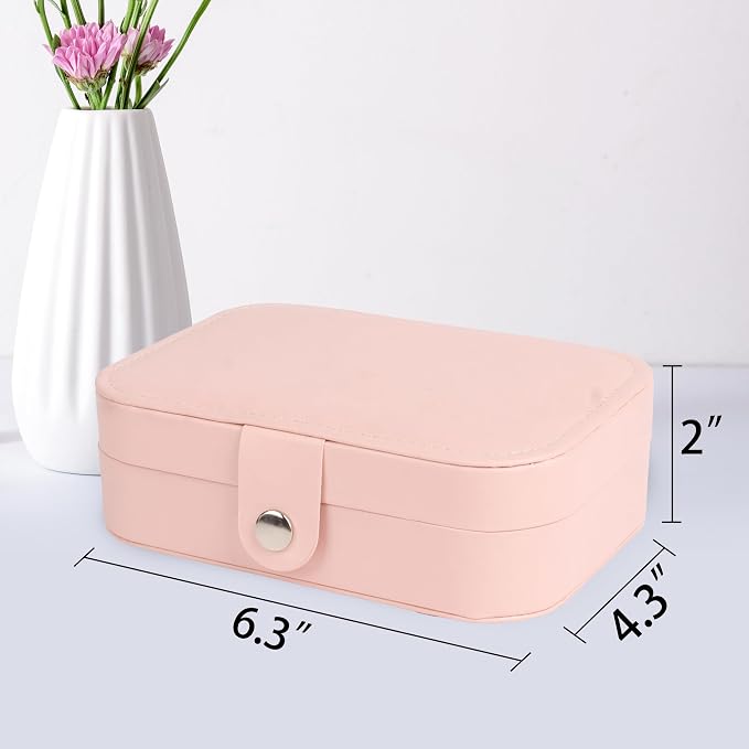 Travel Jewelry Case for Women Girls,PU Leather Small Travel Box Organizer, 6.3x4.3,Pink,1Pack - Image 5