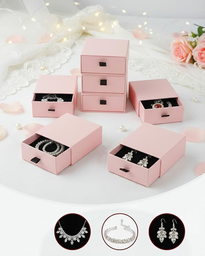 Jewelry Gift Box Velvet-Lined, 12 Pack Compact Drawer Style for Earrings & Rings, Necklace & Bracelet Organizer, Stackable Jewelry Display & Storage Box, Elegant Jewelry Storage (Pink) - Image 6