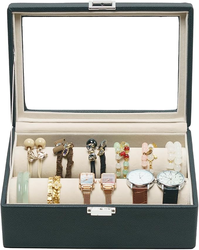 Bracelets Organizer Rods Bangles Display Holder, Clear See through Lid Leather Velvet Jewelry Storage Box Case for Women, 2 Rods Black Leather by XHMQYCMakesAllBetter%E2%80%94LetGo