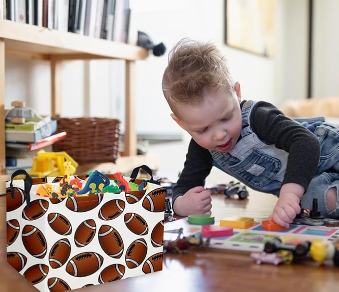 Rectangular Football Baskets Kids Storage Bins Baby Boy Basket Kids Toy Storage Bin Organizer Box Football Room Decor for Home(Football Basket) - Image 6