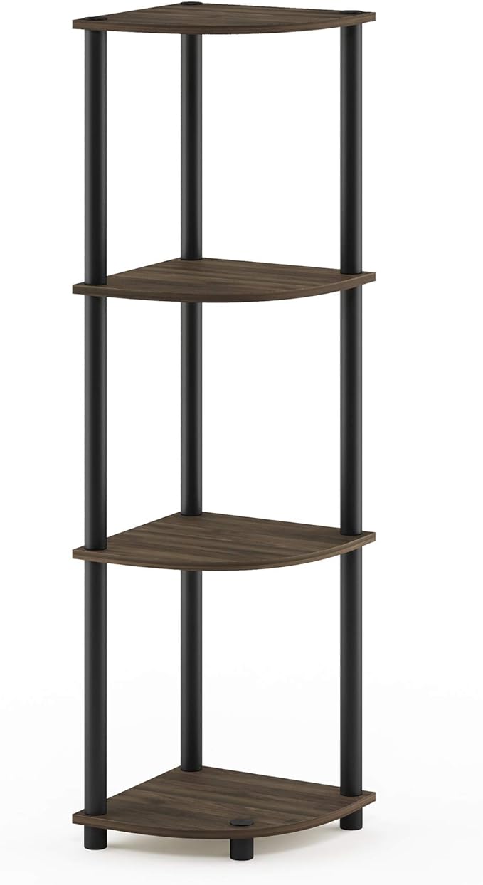 Furinno TURN-N-TUBE Corner Shelf, 4-Tier Corner Bookshelf, Display Storage Shelves with Open Shelves, for Organization and Storage, Living Room, Home Office, Garage, Columbia Walnut by Furinno-FitsYourSpaceFitsYourBudget