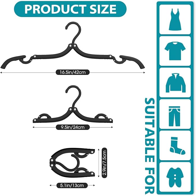 Travel Hangers Portable Foldable Travel Hanger Organizer, Plastic Cruise Essentials Clothes Drying Rack Folding Hangers for Camping Flying RV Europe Vacation Essentials Suitcase (Black, 20 Pack) - Image 2