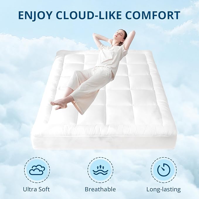 YUGYVOB California King Mattress Topper Extra Thick, Cooling, and Breathable Mattress Pad 8-21" Deep Pocket Soft Down Alternative Fill
