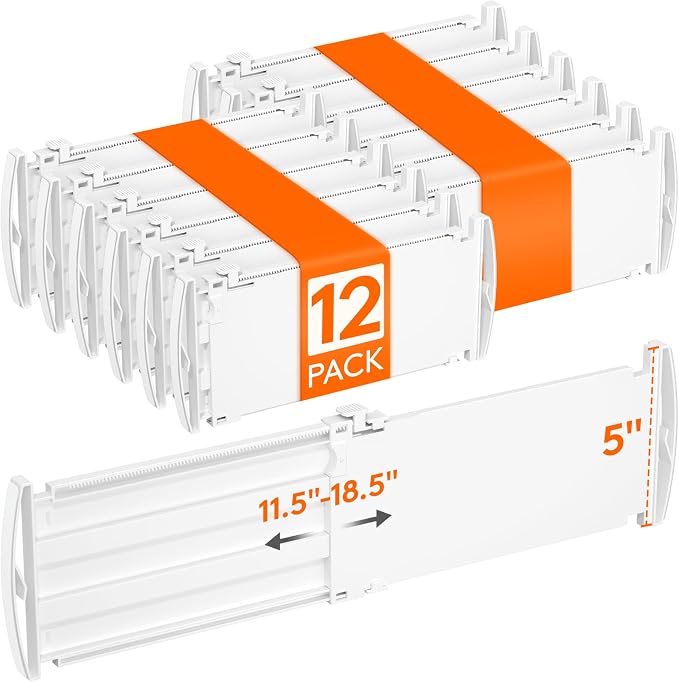 Lifewit 5" Tall 12 Pack Drawer Dividers, 30-47cm/11.5-18.5" Expandable Drawer Divider for Clothes, Adjustable Dresser Drawer Organizers, Drawers Separators for Dresser/Bathroom/Closet/Kitchen White by Lifewit