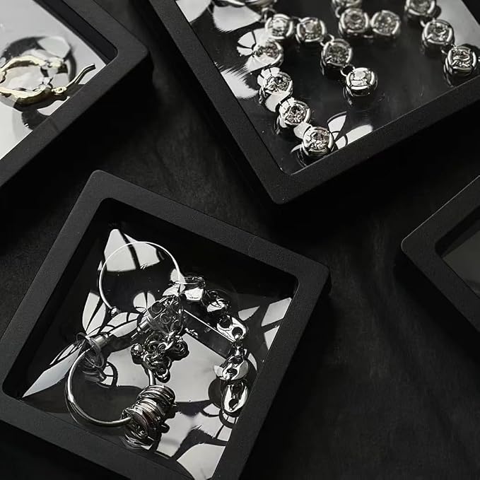 12PCS 3D Floating Frame Display Stand, Jewelry Box, Gift Box, Ornament Organizer, Small Travel Jewelry Box, PE Film Anti-Oxidation, Suspended Display Box Stackable (2.75*2.75，Type 1) - Image 2