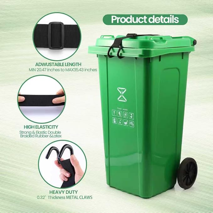 Metal Non-Slip Double Claw Trash Can Lid Lock, Adjustable Animal-Proof & Windproof Garbage Can Lock, Universal Fit for 28-96 Gallon Outdoor Bins (1) - Image 4