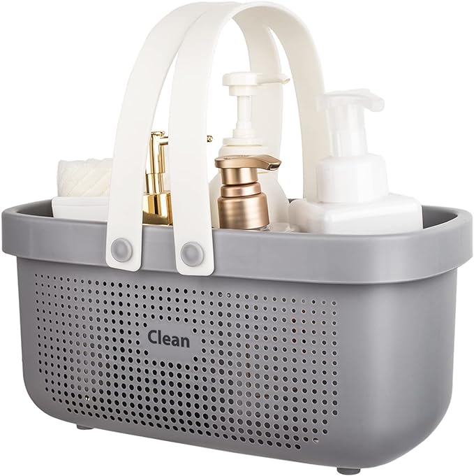 JiatuA Plastic Storage Basket with Handle Portable Shower Caddy Tote Organizer Basket Bin for Bathroom Kitchen Dorm Room Bedroom, Gray by JiatuA