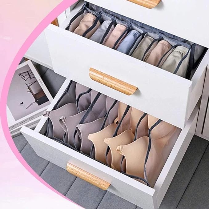 3 Set Underwear Organizer, Foldable Bra Underwear Drawer Organizer Divider Bins for Underwear, Socks, Ties, Bras, Underwear Storage Compartment Box (Gray) - Image 7