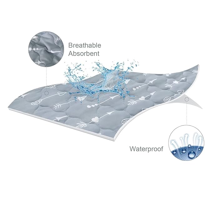 Pack and Play Mattress Protector Sheets Fitted Waterproof Pack and Play Mattress Pad Cover, Compatible with Graco Pack n Play & Dream On Me & Pamo Babe, Playpen/Playard Sheet, Gray Arrow, 39" x 27"
