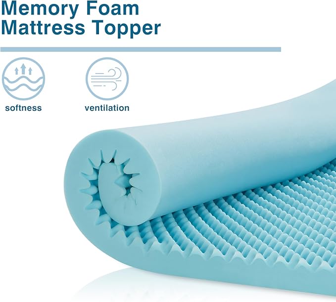 2 Inch Mattress Topper, Twin Size Memory Foam Mattress Topper with Cooling Gel Egg Crate Mattresses Top, Plush Feel, Breathable, Pressure Relief for Bedroom,Twin