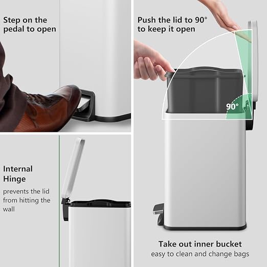 Slim Bathroom Trash Can with Lid Soft Close, 1.6 Gallon Stainless Steel Garbage Can with Removable Inner Bucket, Durable Step Pedal, Small Trash Bins for Toilet, Bedroom, Kitchen, Office - Image 4