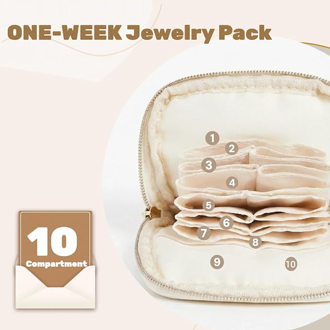Mini Travel Jewelry Case, Small Jewelry Organizer, Jewelry Travel Case for Women, Portable Travel Jewelry Organizer Bag, Travel Jewelry Box – 5.3 × 5.1 inches (Ivory) - Image 2