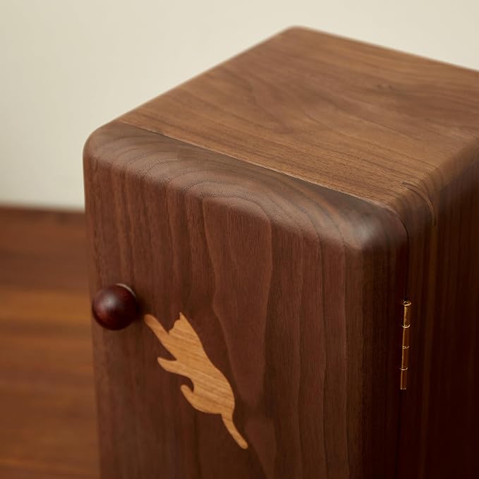 Black Walnut Solid Wood Cabinet Jewelry Box for Women, Large Velvet Lined Organizer with 6 Drawers, Cherry Wood Cat Inlays, Rosewood Handles, Gift for Her - Image 8
