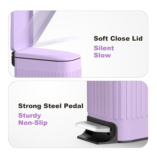 TrashAid Slim Bathroom Trash Can with Lid Soft Close, 6 Liter/1.6 Gallon Stainless Steel Small Garbage Can with Removable Inner Bucket, Step Pedal, Slim Wastebasket for Toilet, Office, Bedroom, Purple - Image 4