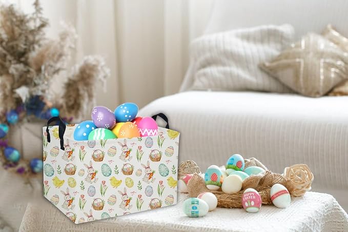 Easter Basket for Kids Easter Gift Basket Empty Baby Easter Basket for Boys and Girls Rectangular Toy Storage Basket Organizer Bin Box Cute Easter Egg Room Decor for Home(Easter Gift Basket) - Image 3
