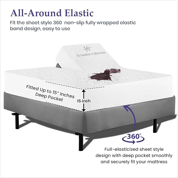 Flex Head King Waterproof Mattress Protector for Sleep Number Adjustable Beds, 100% Terry Cotton, Fitted Style 36" Half Split Mattress Cover, Fits Upto 18 Inch Deep Pocket, 78" x 80, White